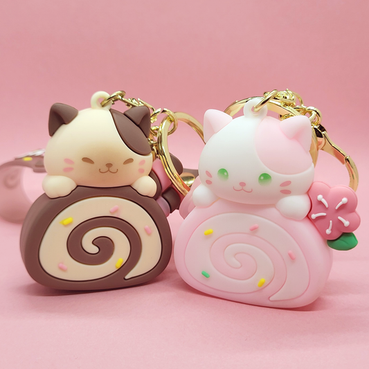 Kawaii Kitty Cake Rolls Keychain