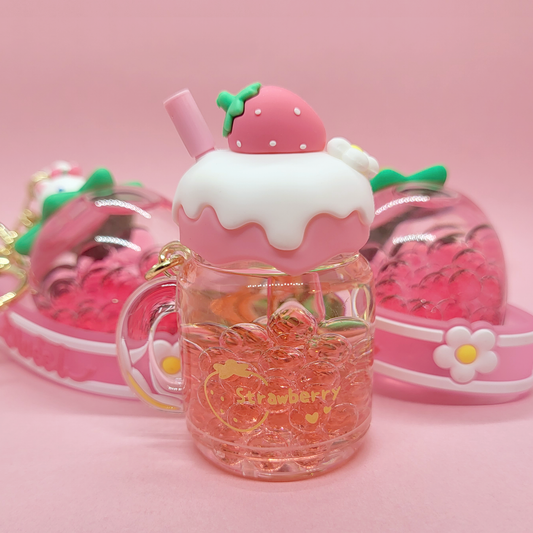 Pink Strawberry Liquid Keychain