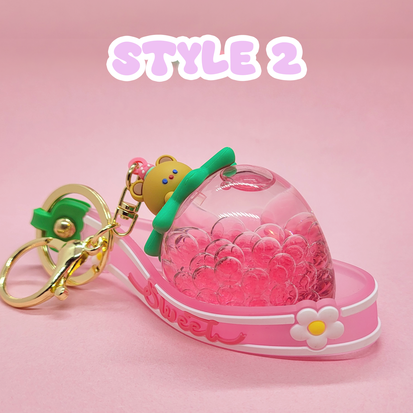 Pink Strawberry Liquid Keychain