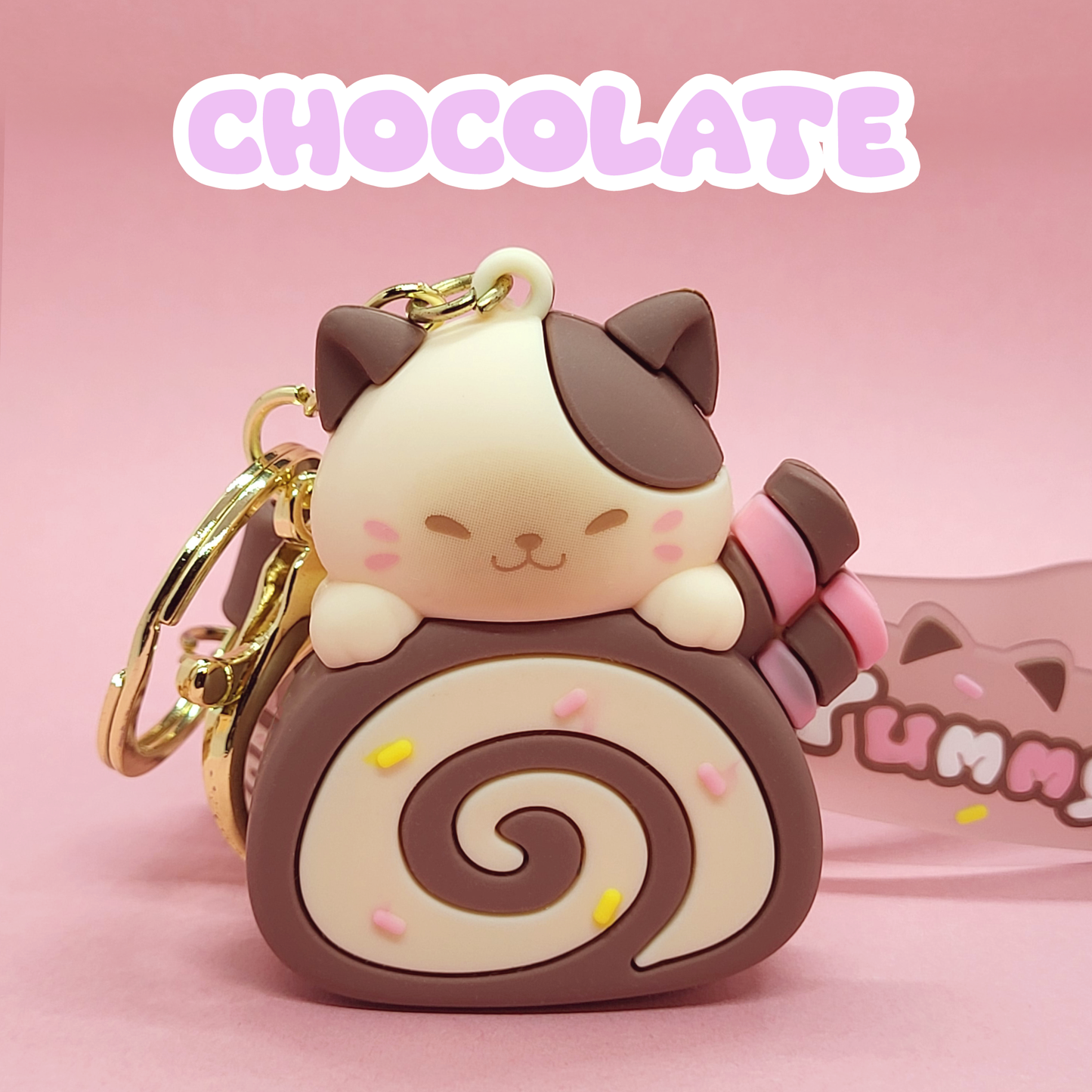 Kawaii Kitty Cake Rolls Keychain